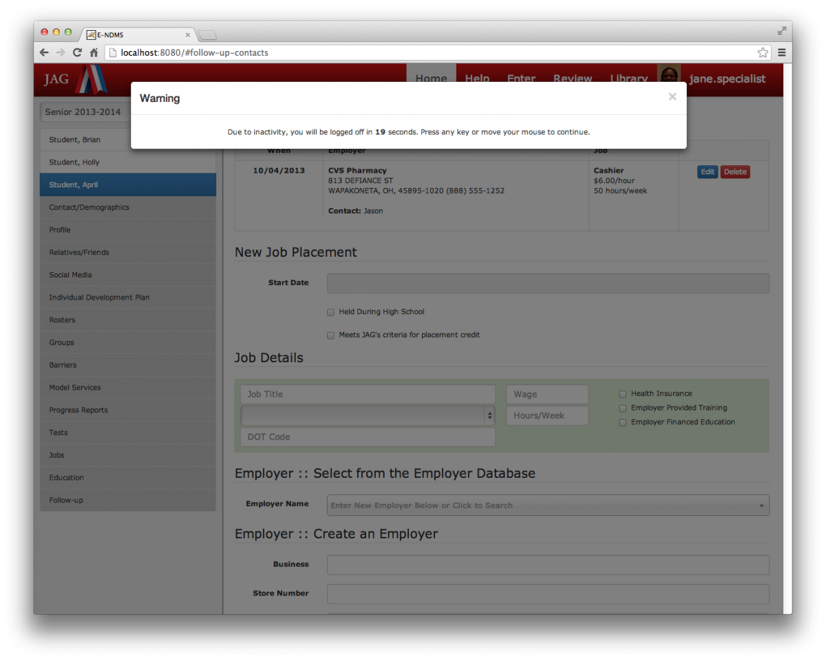 Previewing ENDMS2:  Session Timeouts (Auto Logout)