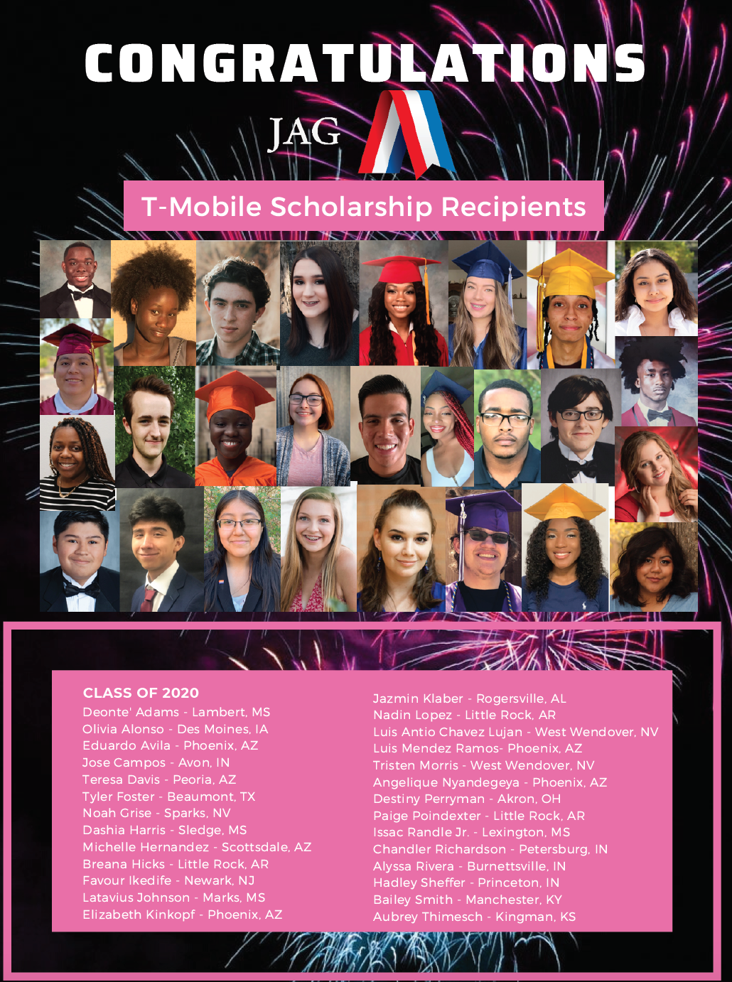 T-Mobile Provides Scholarships for Jobs for America’s Graduates (JAG) Students  Academic Scholarships Were Awarded to JAG Students Facing Financial Challenges,  Who Have Overcome Significant Obstacles to Graduate High School